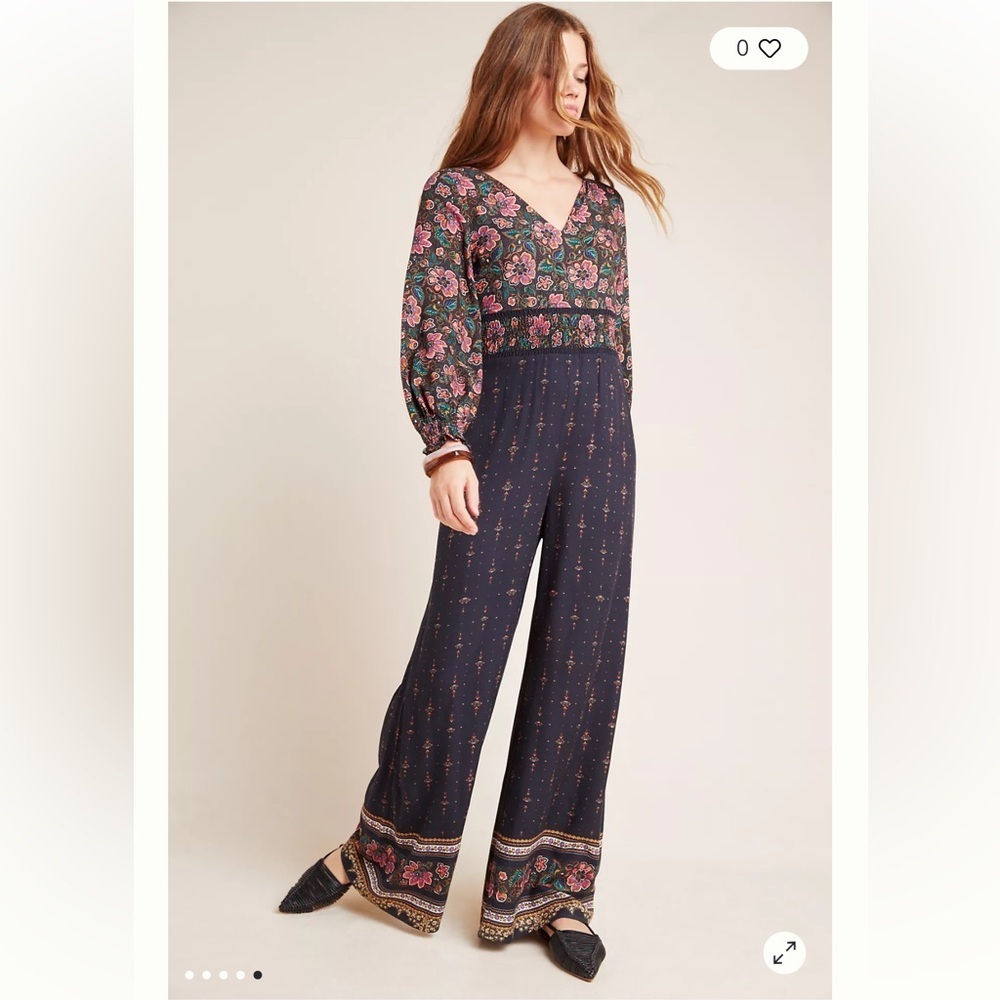 Farm Rio for Anthropologie Giuliana Women Wide-Leg Jumpsuit size S Long Sleeve